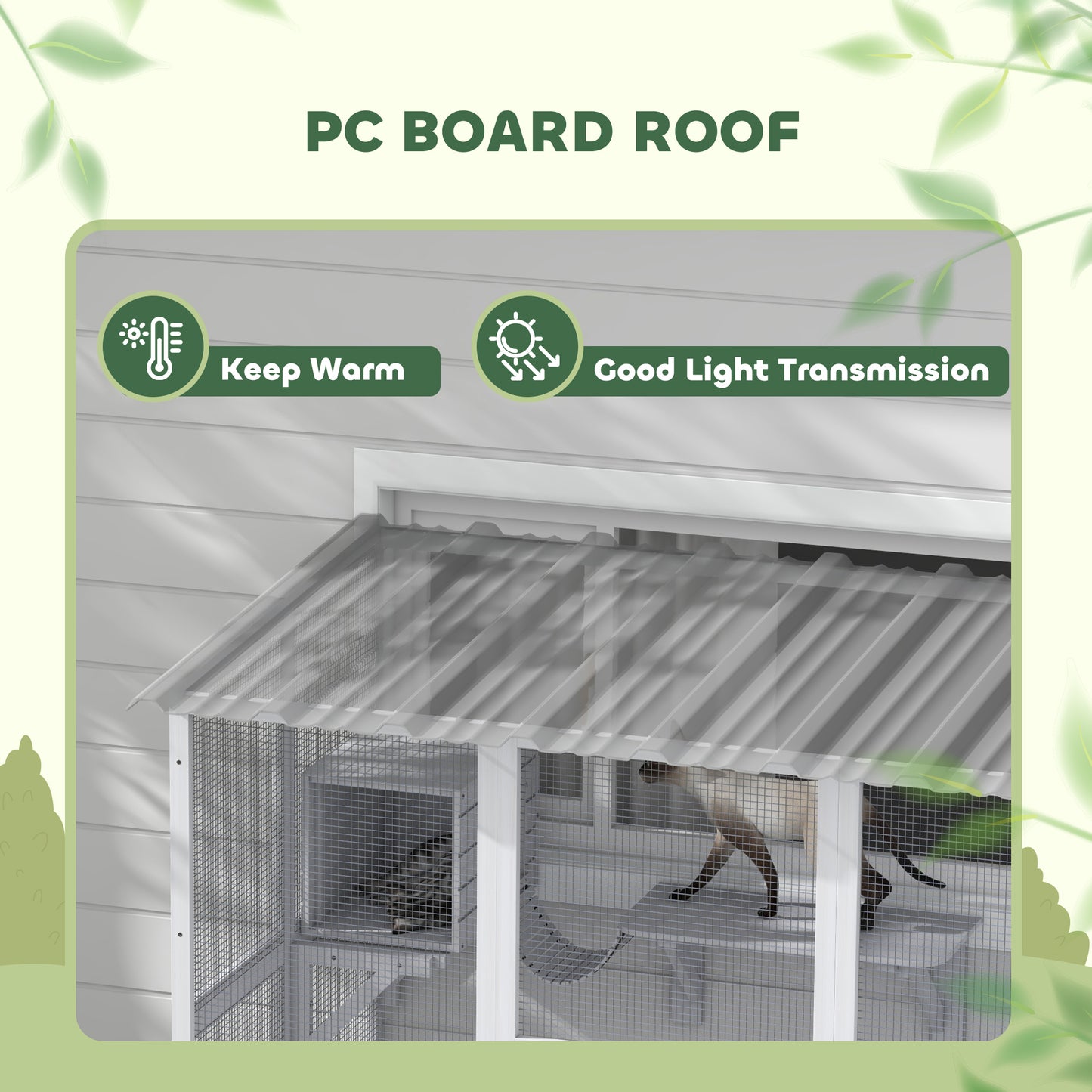 Large Outdoor Catio with Weatherproof Roof, Bridge, Resting Box, Platforms, White
