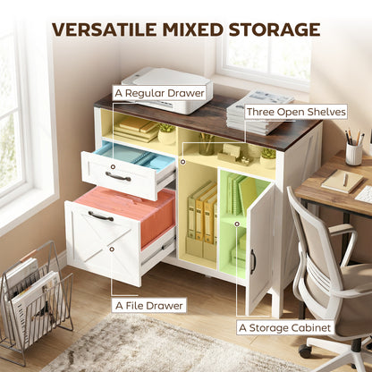 Lateral Filing Cabinet for Letter/A4 Hanging Files, File Cabinet with Open Compartments for Home Office, White