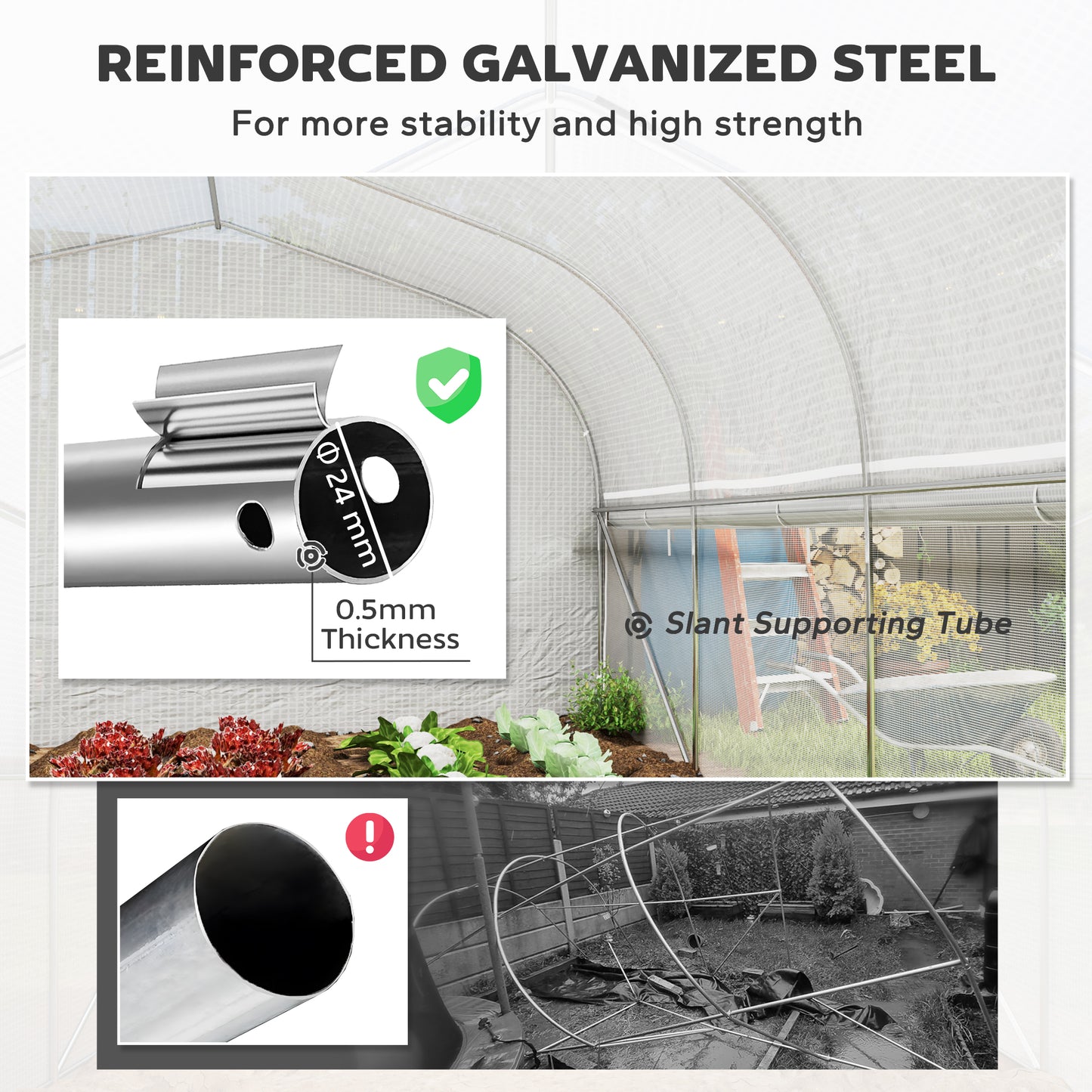 19.5' x 10' x 6.6' Tunnel Greenhouse Outdoor Green House with Roll-up Mesh Sidewalls, Mesh Door, Galvanized Steel, Wind Resistant, White