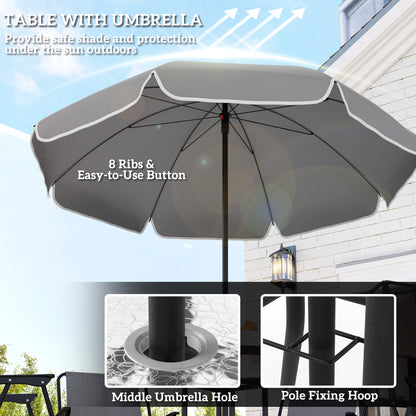 6 Pieces Patio Dining Set with Umbrella, Patio Furniture Set with Folding Chairs, Glass Table for Garden Backyard, Grey