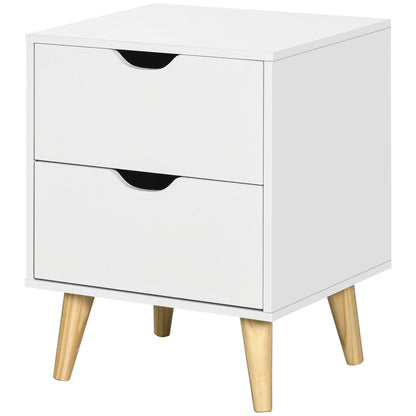 Modern Bedside Table, Nightstand with 2 Drawers and Pine Wood Legs for Bedroom, Living Room, White