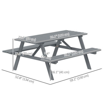 Wood Picnic Table, Camping Table and Bench Set with Umbrella Hole for Outdoor, Garden, Patio, Backyard, Grey