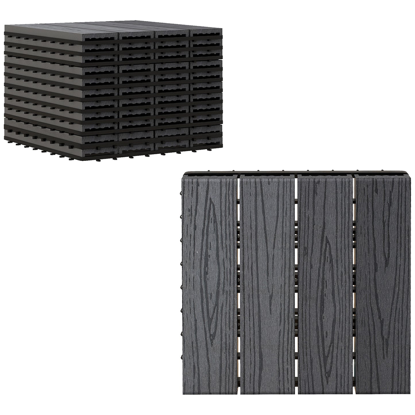 WPC Interlocking Deck Tiles, 11 Pack 12" x 12" Outdoor Tiles, Tools Free Assembly, Waterproof and Non-slip Patio Flooring, Grey