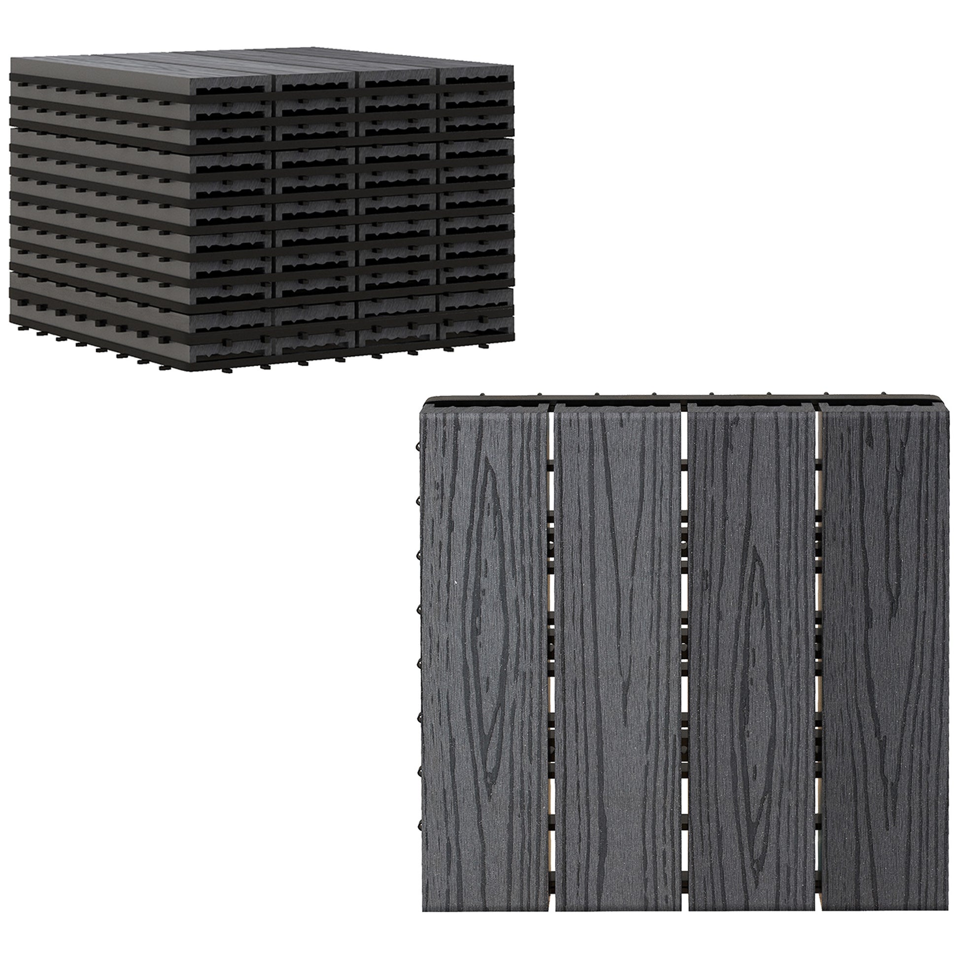 WPC Interlocking Deck Tiles, 11 Pack 12" x 12" Outdoor Tiles, Tools Free Assembly, Waterproof and Non-slip Patio Flooring, Grey