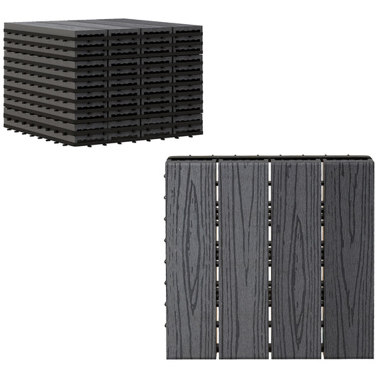WPC Interlocking Deck Tiles, 11 Pack 12" x 12" Outdoor Tiles, Tools Free Assembly, Waterproof and Non-slip Patio Flooring, Grey