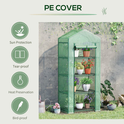 Portable Greenhouse, Outdoor Hot House Plant Flower Greenhouse with 4 Tier Shelves, Steel Frame, PE Cover, Dark Green