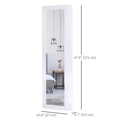 Mirror Jewellery Cabinet Armoire with Full Length Mirror, Wall Mounted Jewellery Organizer, White