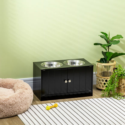 Elevated Dog Bowls for Large Dogs Pet Feeding Station with Stand, Storage, 2 Stainless Steel Food and Water Bowls, Black, 23.6" x 11.8" x 14"