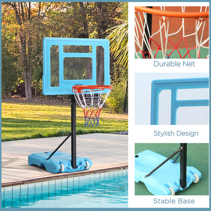 Soozier Poolside Basketball Hoop Stand, 36.5"-48.5" Height Adjustable Portable Hoop System Goal Stand, w/ Clear Backboard & Fillable Base for Adults & Teens, Blue