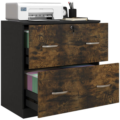 2 Drawer File Cabinet with Lock, Office Filing Cabinet, Hanging Bar for Letter Size, Home Office, Rustic Brown