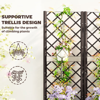 Raised Garden Bed with Trellis, Plastic Raised Flower Bed with Drainage Holes and Drain Plugs