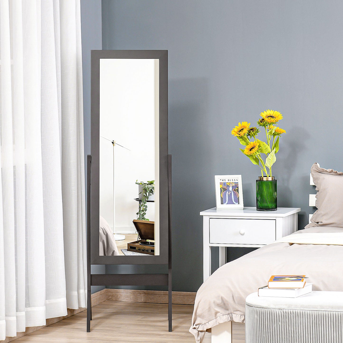Full Length Mirror, Free Standing Full Body Mirror with Rectangular Frame, Adjustable Angle for Dressing Room, Bedroom, Living Room, Dark Brown
