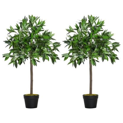 3FT Artificial Laurel Tree Set of 2, Lifelike Fake Plant with 564 Leaves, Potted Fake Plant for Home Office Decor, Green