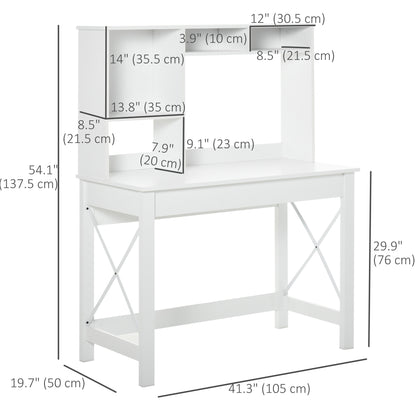 Computer Desk with Hutch, Home Office Table with Storage Shelves and Open Compartments for Writing, Work, White