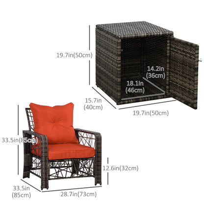 3 Pieces Wicker Patio Furniture Set, Rattan Bistro Set with Storage Coffee Table and Thickened Cushions, Outdoor Conversation Set for Garden, Porch, Balcony, Red