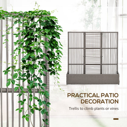 Raised Garden Bed with Lattice Trellis, Rattan Outdoor Planter with Storage for Garden, Patio, Balcony, Grey