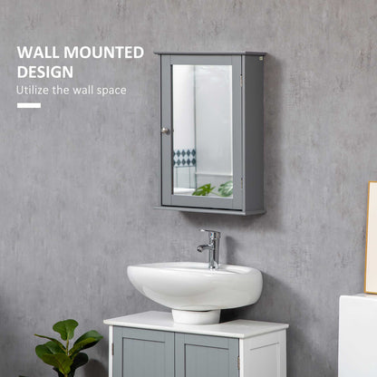Bathroom Mirror Cabinet, Wall Mounted Medicine Cabinet with Door and Shelves, Grey