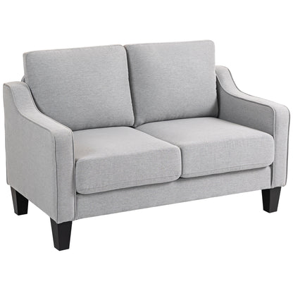Loveseat Sofa, Modern Couch with Pocket Spring, Linen Upholstered, Thick Padded, Light Grey