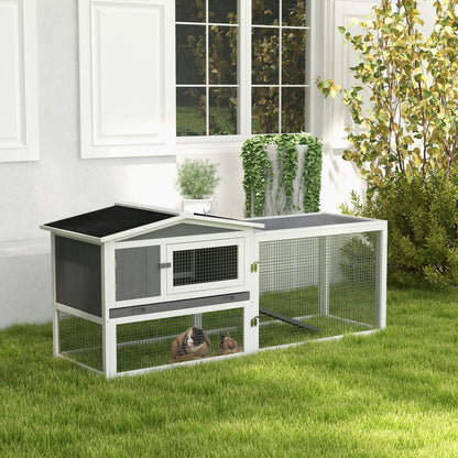 Wooden Rabbit Hutch Guinea Pig House with Removable Tray, Openable Roof, Trough, Run for Tortoises and Ferrets, Grey