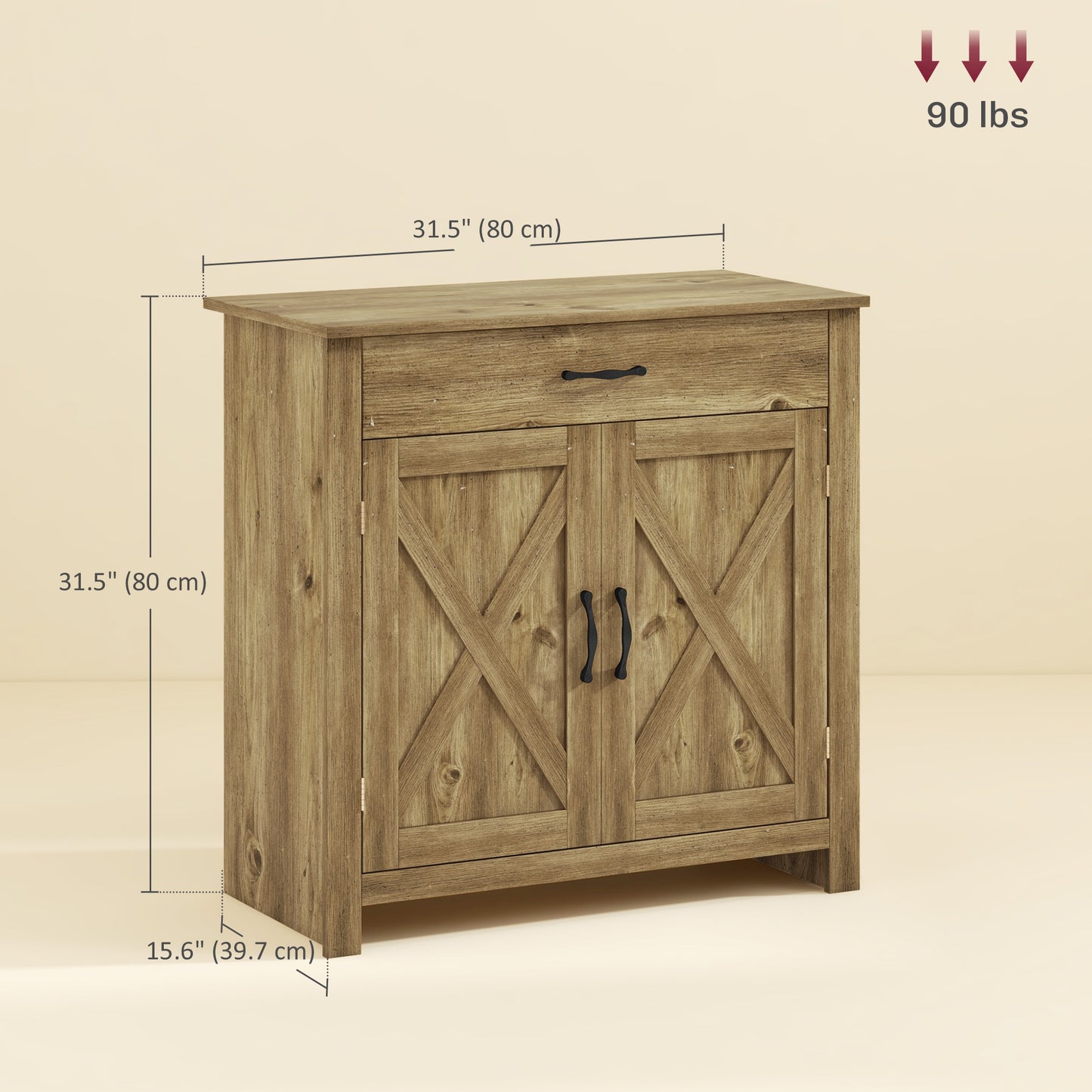 Farmhouse Sideboard Buffet Cabinet, Storage Cabinet with Barn Doors, Nature Wood