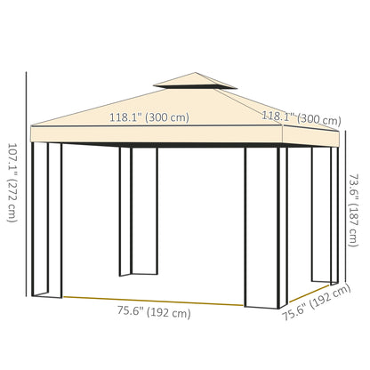 10'x10' Soft-top Steel Patio Gazebo Outdoor Sun Shelter with 2-Tier Polyester Roof, Curtain Sidewalls, Beige