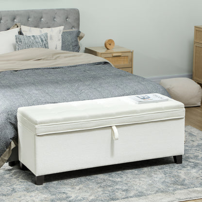 Storage Ottoman Bench, Foot Rest with Safety Hinges, 47 Inches Linen Storage Chest for Living Room, Cream White