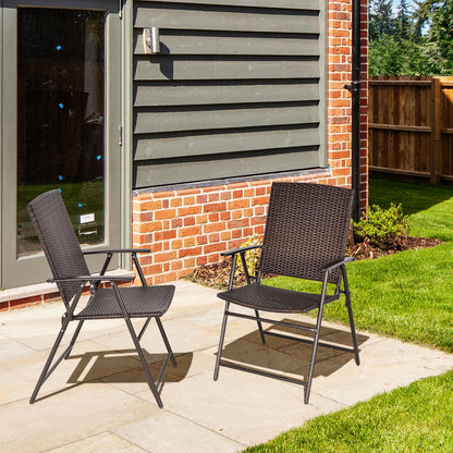 Outdoor Wicker Dining Chair Set of 2, 2 Pieces Rattan Foldable Chair with Steel Frame for Garden, Backyard, Porch, Brown