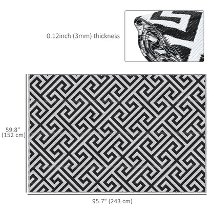 Reversible Outdoor RV Rug, Patio Floor Mat, 5' x 8' Plastic Straw Rug for Backyard, Deck, Beach, Camping, Black & White