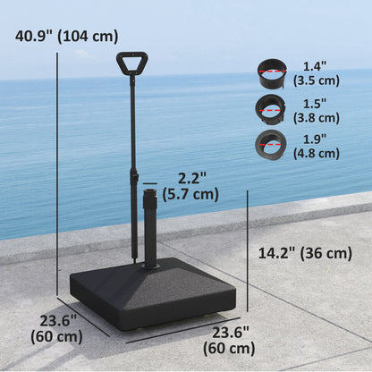 Square Plastic Patio Umbrella Base with Adjustable Wheels, Handle, Outdoor Patio Umbrella Stand, Filled Up to 121lb with Stand, 99lb with Water for Garden Poolside, Black