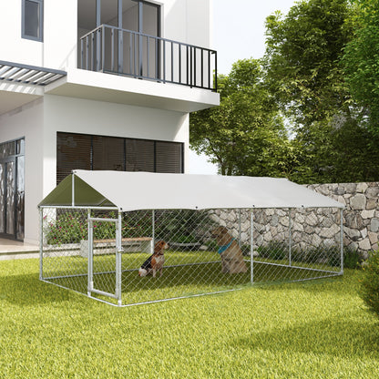 13.1' x 7.5' x 4.9' Outdoor Dog Kennel Dog Run with Waterproof, UV Resistant Cover for Medium Large Sized Dogs, Silver