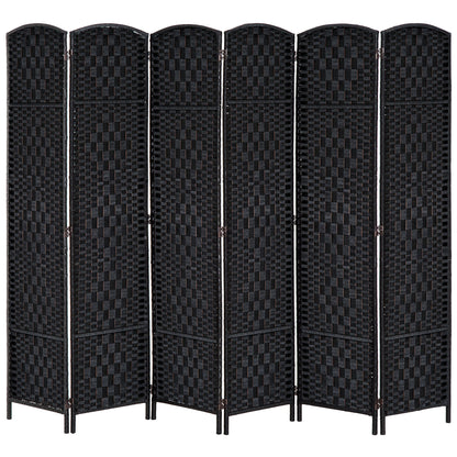 6ft Folding Room Divider, 6 Panel Wall Partition with Wooden Frame for Bedroom, Home Office, Black