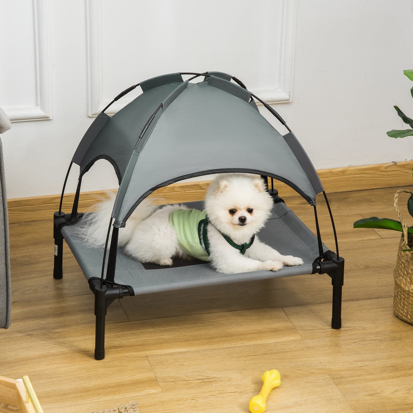 Elevated Cooling Pet Bed Portable Raised Dog Cot with Canopy for Small-Sized Dogs, Grey