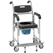 3-in-1 Shower Commode Wheelchair, Transport Beside Commode Chair with Padded Seat for the Elderly, Disabled