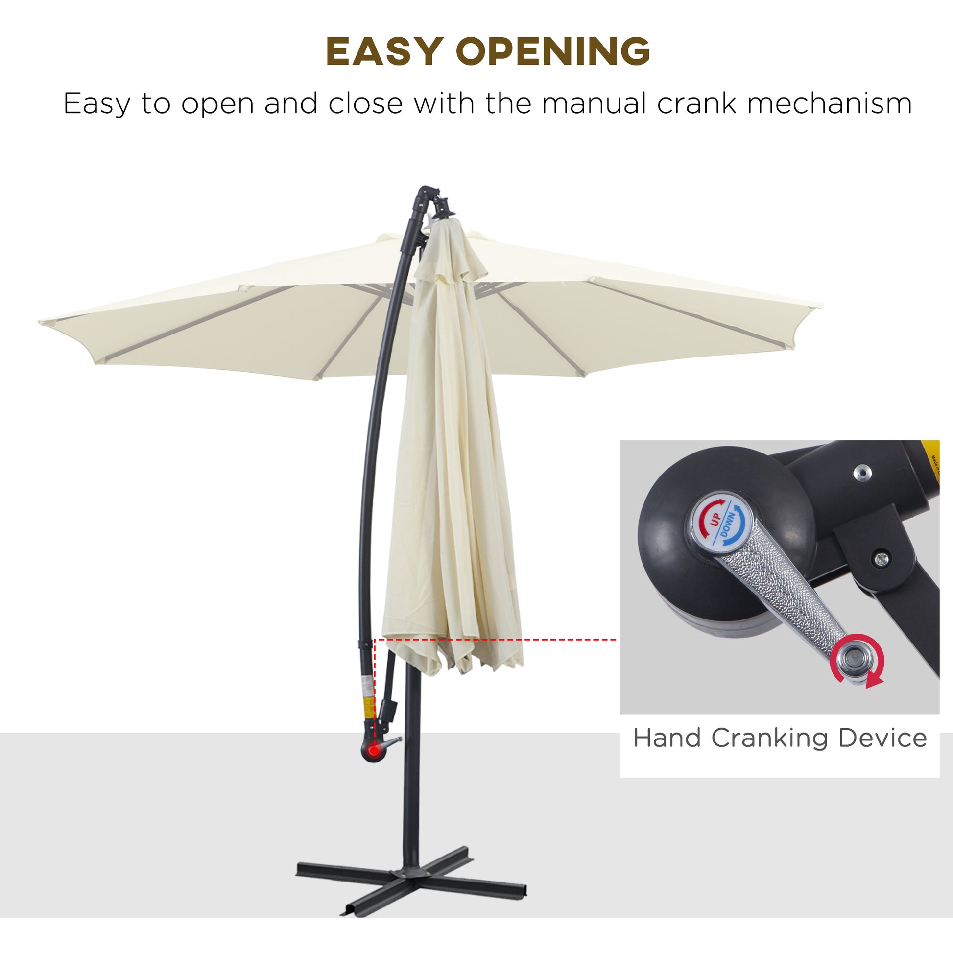 Φ10' Deluxe Cantilever Umbrella Outdoor Market Parasol Banana Hanging Offset Sunshade Crank Cross Base Beige