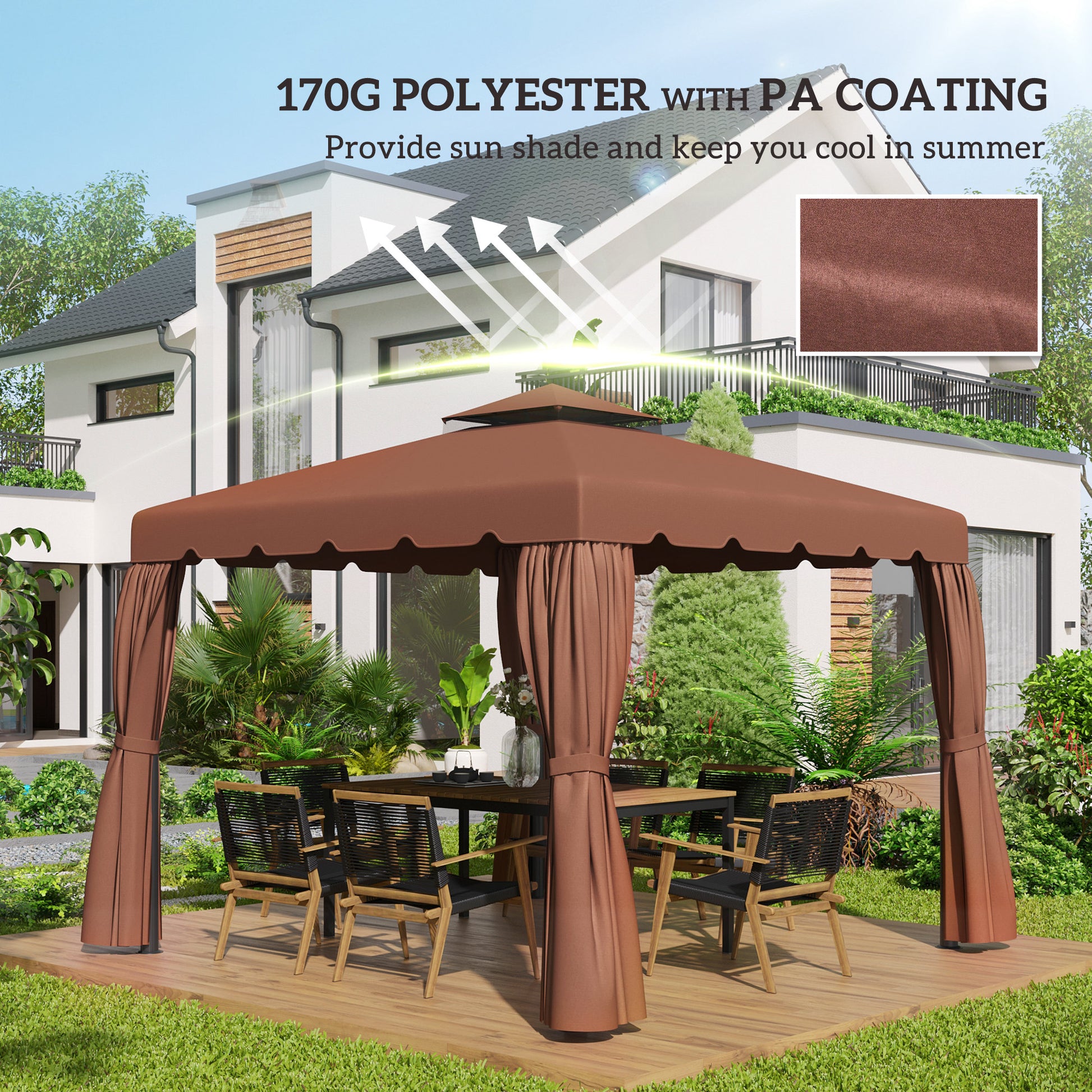 10' x 10' Gazebo Replacement Canopy, Gazebo Top Cover with Double Vented Roof for Garden Patio Outdoor TOP ONLY, Coffee