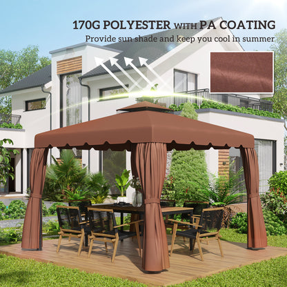 10' x 10' Gazebo Replacement Canopy, Gazebo Top Cover with Double Vented Roof for Garden Patio Outdoor TOP ONLY, Coffee