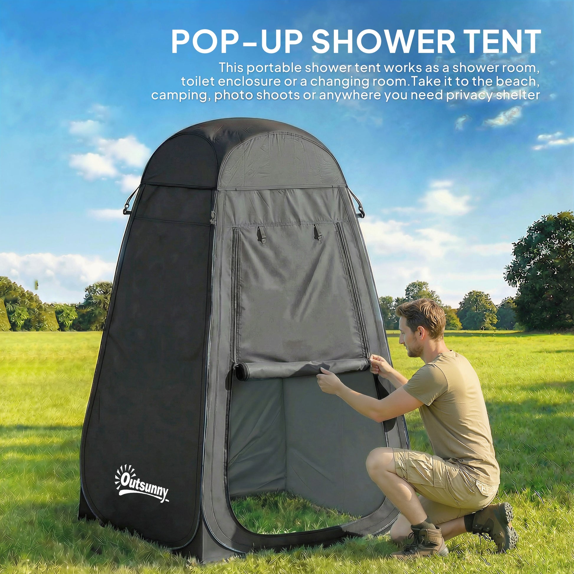 Pop Up Shower Tent, Portable Privacy Room for Outdoor Changing, Dressing, Fishing Storage with Carrying Bag, Black