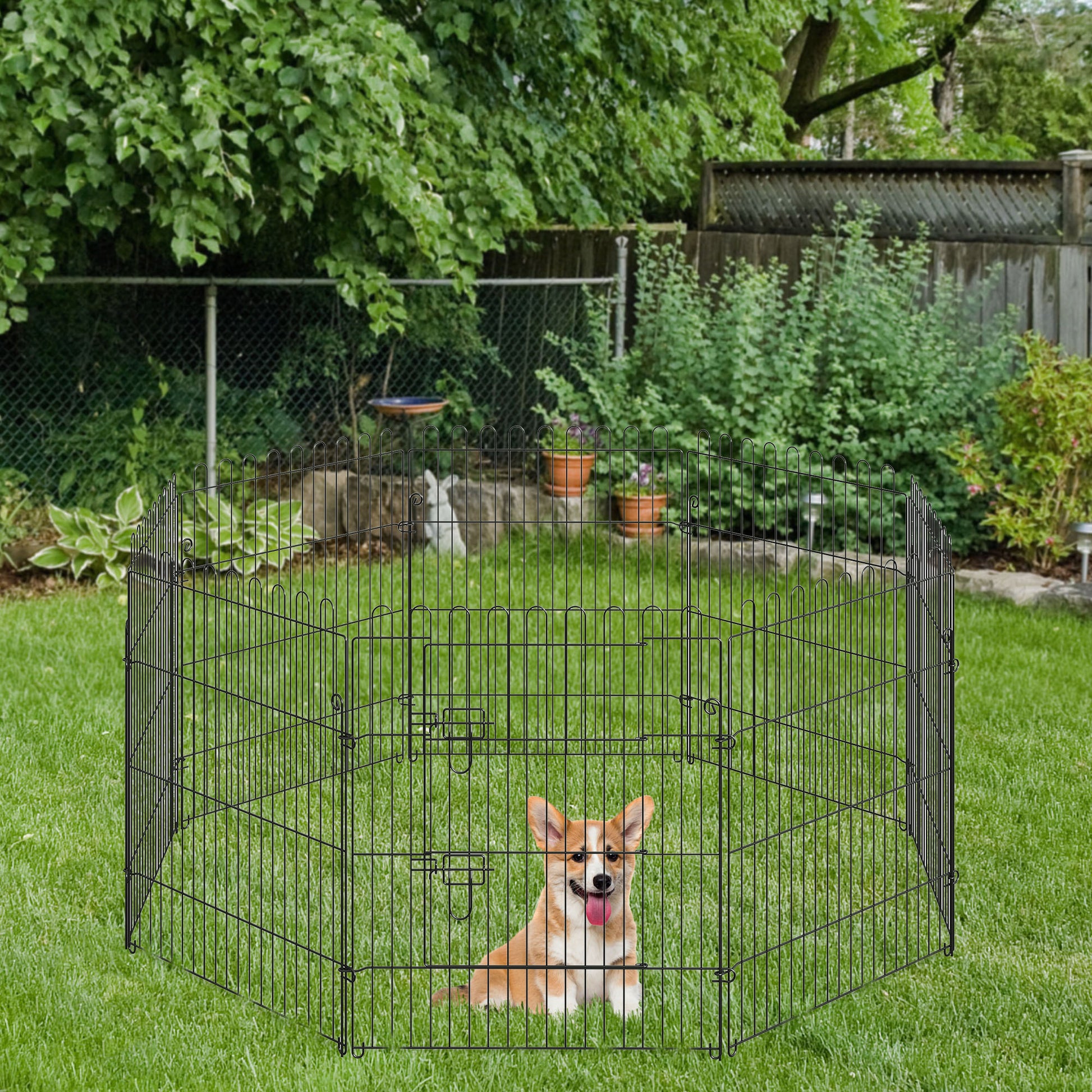 30inch 8-Panel Octagon Pet Exercise Playpen Crate Foldable Dog Cage Pen Puppy Kennel, Black