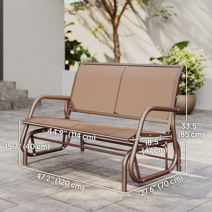 Outdoor Glider Bench, 2 Person Patio Glider Chair, Gliding Outdoor Garden Loveseat Swing Bench with Breathable Mesh Fabric, Steel Frame for Backyard, Porch, Coffee Brown