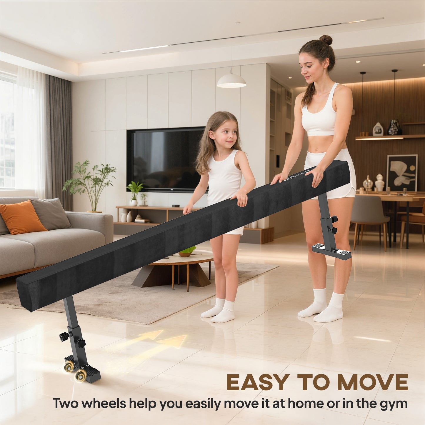Soozier 7.5ft Adjustable Balance Beam, Gymnastics Beam with Wheels, Gymnastics Equipment for 6+ Years Old Training