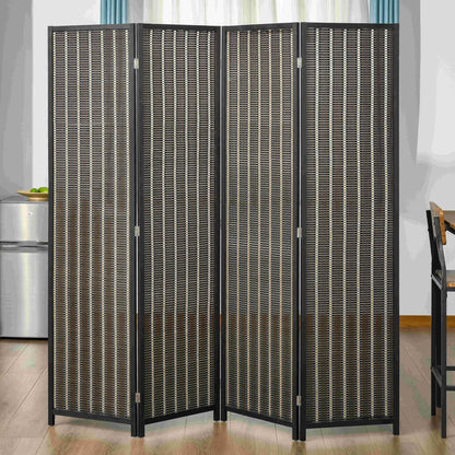 4 Panel Room Divider, 6 Ft Tall Indoor Portable Folding Privacy Screens, Bamboo Hand-Woven Freestanding Partition Wall Divider for Home Office, Brown