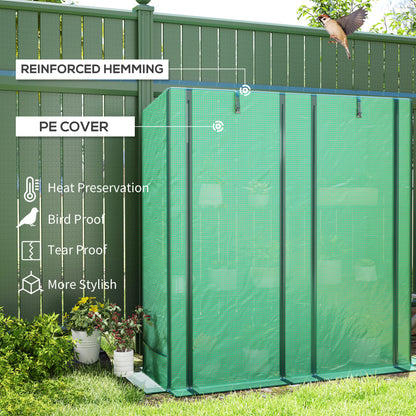 Lean-to Greenhouse with 3 Tier Shelves, Mini Greenhouse with 2 Roll-Up Doors for Indoor Outdoor, Green