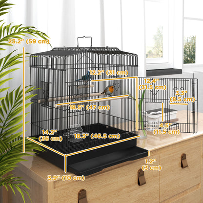 23" Bird Cage, Finches Canaries, Parrot Cage with Doors Perches, 2 Feeder Pet Supplies, Black