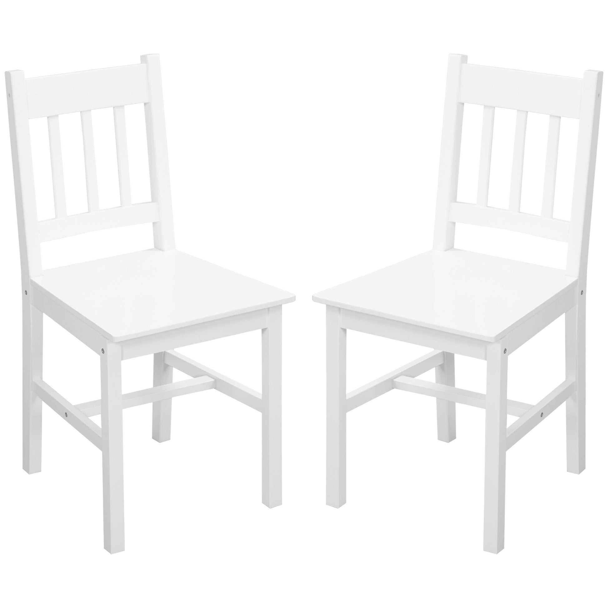 Dining Chairs Set of 2, Kitchen Chair with Slat Back, Pine Wood Structure for Living Room and Dining Room, White