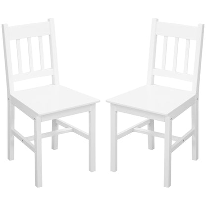 Dining Chairs Set of 2, Kitchen Chair with Slat Back, Pine Wood Structure for Living Room and Dining Room, White