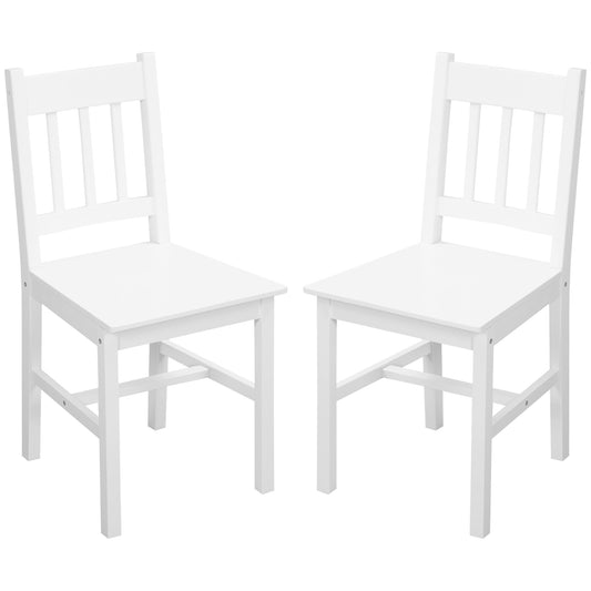 Dining Chairs Set of 2, Kitchen Chair with Slat Back, Pine Wood Structure for Living Room and Dining Room, White