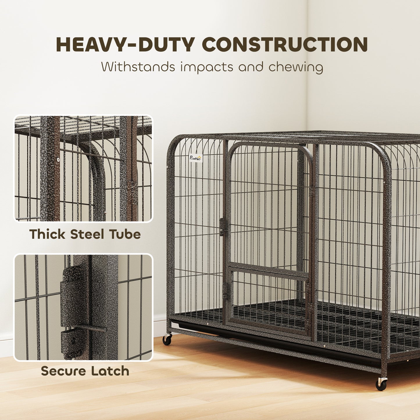 48 Inch Heavy Duty Dog Crate, Large Metal Dog Cage with Lockable Wheels and Removable Tray