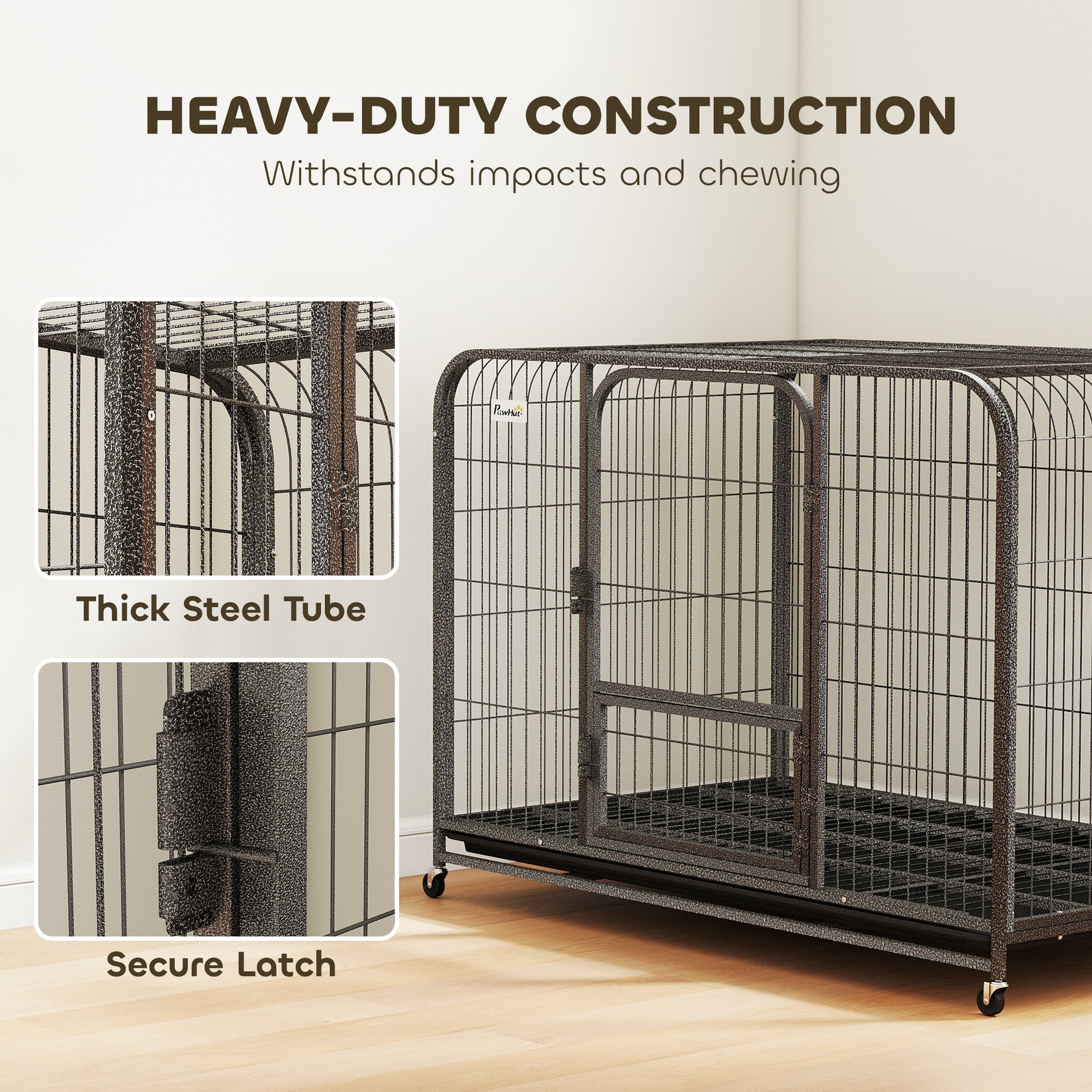 48 Inch Heavy Duty Dog Crate, Large Metal Dog Cage with Lockable Wheels and Removable Tray