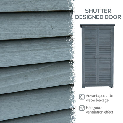 Outdoor Garden Shed, Wooden Tool Storage Shed, 3-Tier Shelves, Asphalt Roof, Shutter Doors, 34.3" x 18.3" x 63", Grey
