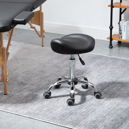 Saddle Stool, Height Adjustable Rolling Salon Chair with PU Leather for Massage, Spa, Clinic, Beauty and Tattoo, Black